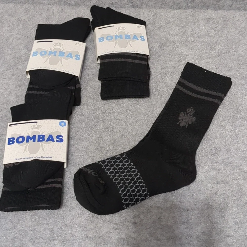 BOMBAS Black Calf Socks size Small (4-7.5) NWT (Lot Of 4)